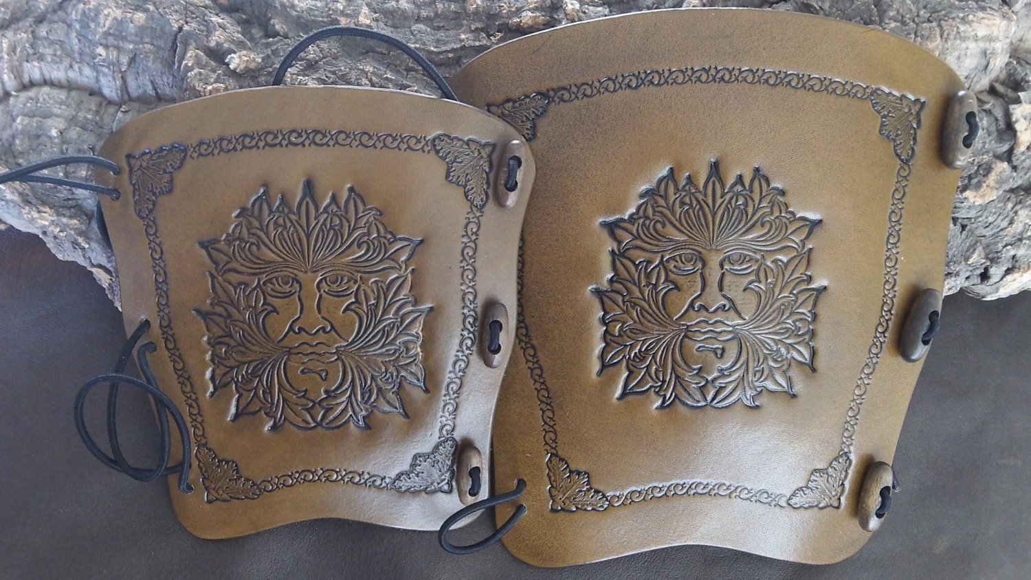 Embossed Green Man leather archery bow arm guard bracer Etsy