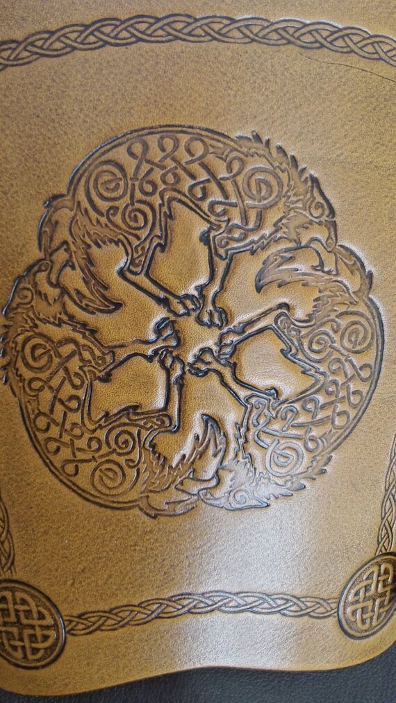 Celtic Wolves wolf leather archery bow arm guard bracer armguard larp pagan