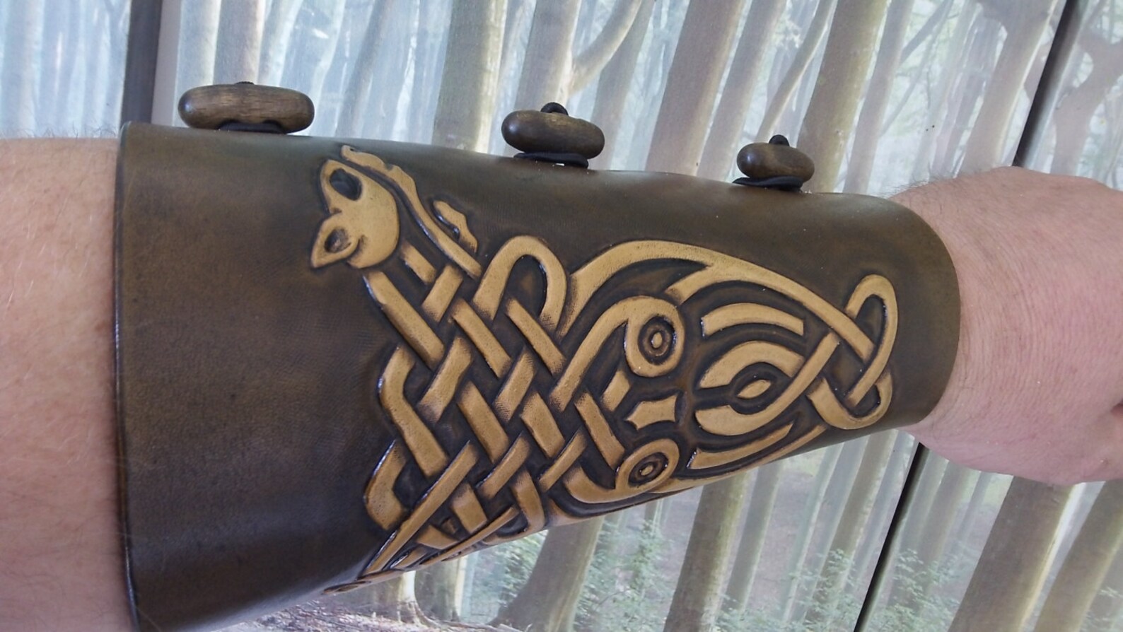 Hand Carved Celtic Beasts Leather Archery Arm Guard Bracer Etsy UK