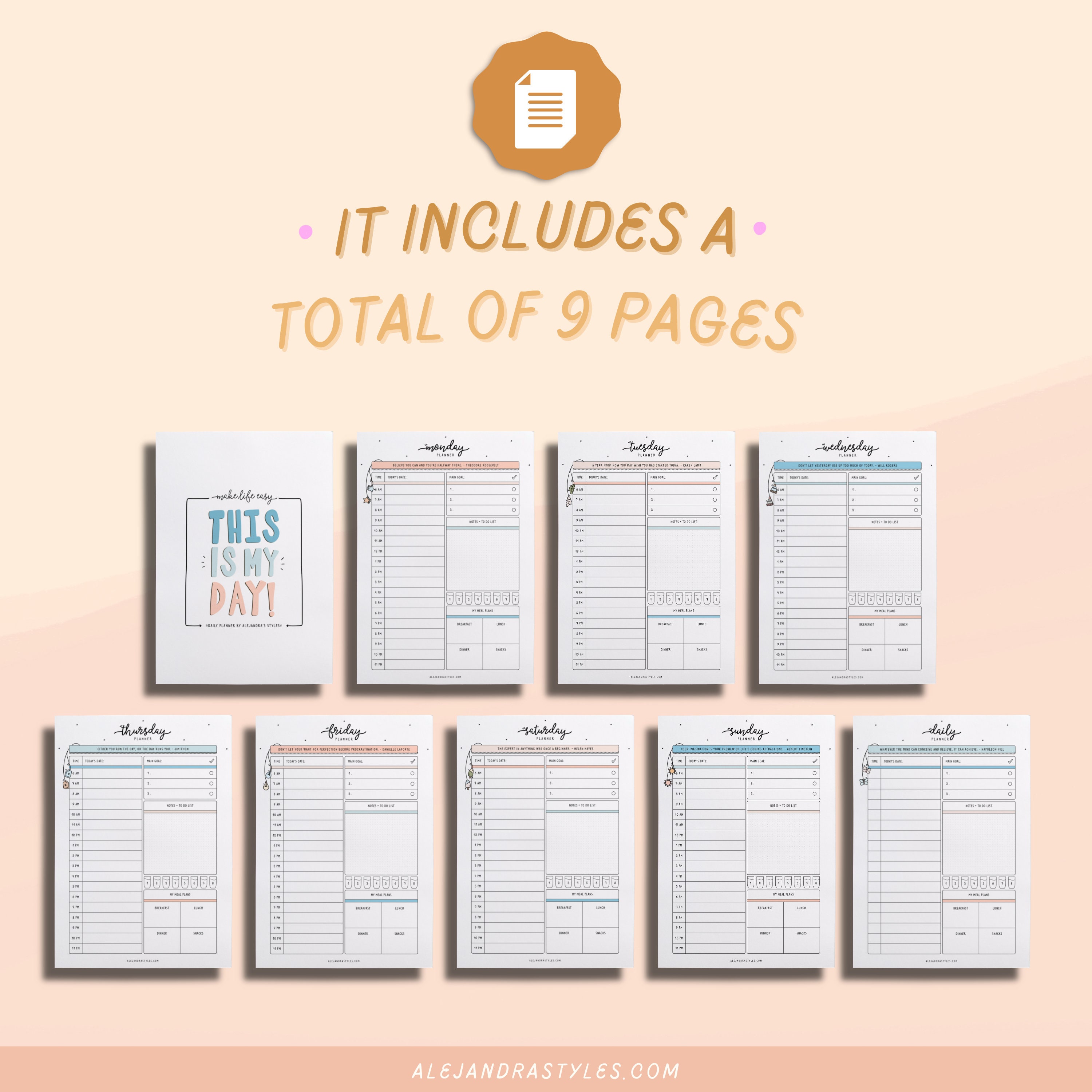 Daily Planner Printable Daily Hourly Planner Pages Inserts in - Etsy