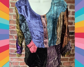 Sacred Threads Velvet Boho Patchwork Top  Womens Size Medium  Vintage