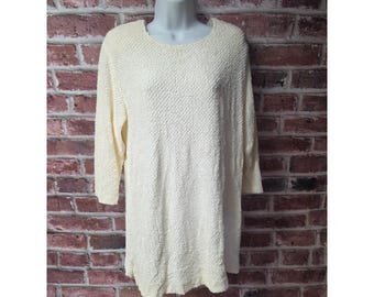 Women's SHARADE Vintage Cream Textured Boucle 3/4 Sleeve Tunic Top Size 14