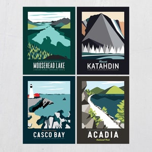 Maine Print Set 8.5"x11" | Maine Art Set | Acadia National Park | Moosehead Lake | Casco Bay | Katahdin | Maine Travel Art