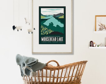 Moosehead Maine Poster 16"x24" | Vintage Travel Poster | Lake Poster | Maine Poster | Moosehead Lake Print | Moosehead Maine