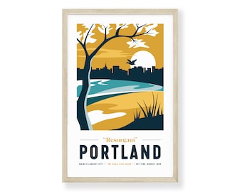 Portland Maine Print 11"x17" | Vintage Travel Print | Portland Print |  Maine Print | Portland Maine | Maine Print | Offset Print
