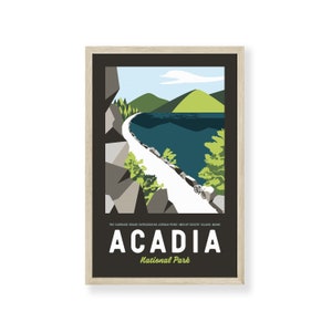 Acadia Maine Print 11&quot;x17&quot; | Vintage Travel Print | Acadia Print |  Maine Print | Acadia National Park | Acadia National Park Print