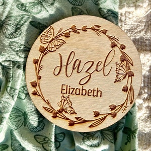 Butterfly Engraved Baby Name Sign | Small Wooden Name Sign | Baby Name Plaque | Baby name Announcement Plaque | Newborn Photo Prop