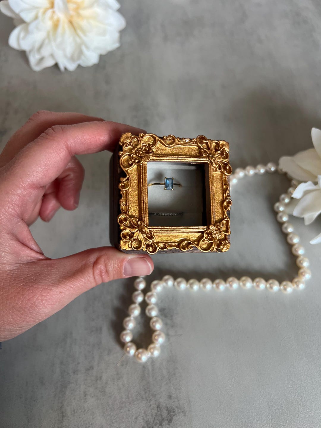 Photo Frame Ring Box Gold Square Frame Ring Box | Women’s Small Engagement Ring Box ...
