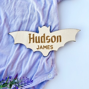 Bat Baby Name Disc | Baby Birth Announcement | Unique Pregnancy Announcement | Baby name Birth stats Sign | Goth Alternative Baby photo prop