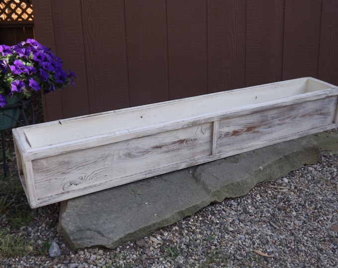Wood planter box/Outdoor planter/Distressed off white cedar window box