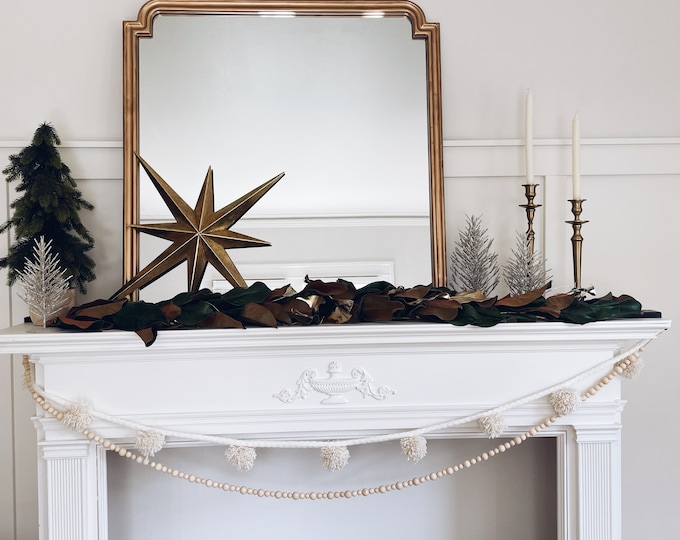 Off White with gold accent braided Pom Pom Garland