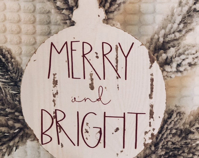 Merry and Bright Wood Christmas Ornament