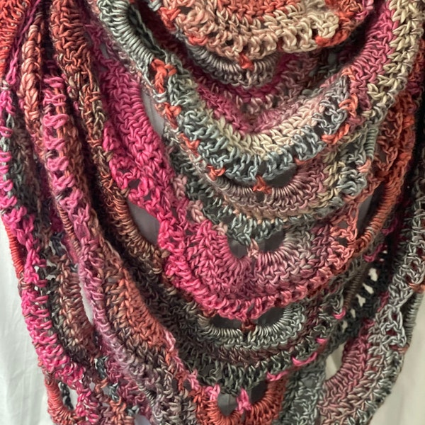 Bigger Variegated crochet virus shawl in Heirloom