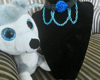 Blue Rose & chains Choker / collar