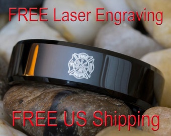 tungsten 7mm beveled ring emt alert medical engraving inside