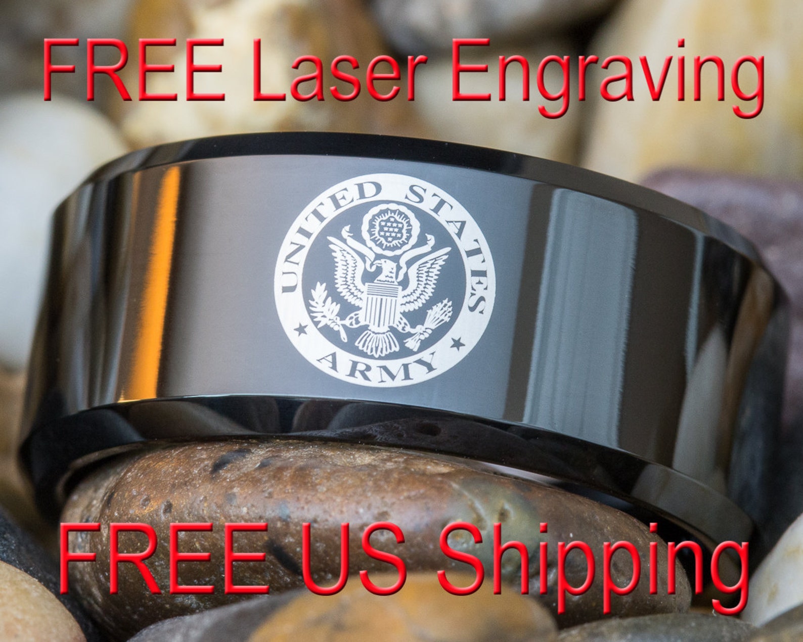 Tungsten Carbide Band 10mm Black Beveled Army Design Ringfree Etsy