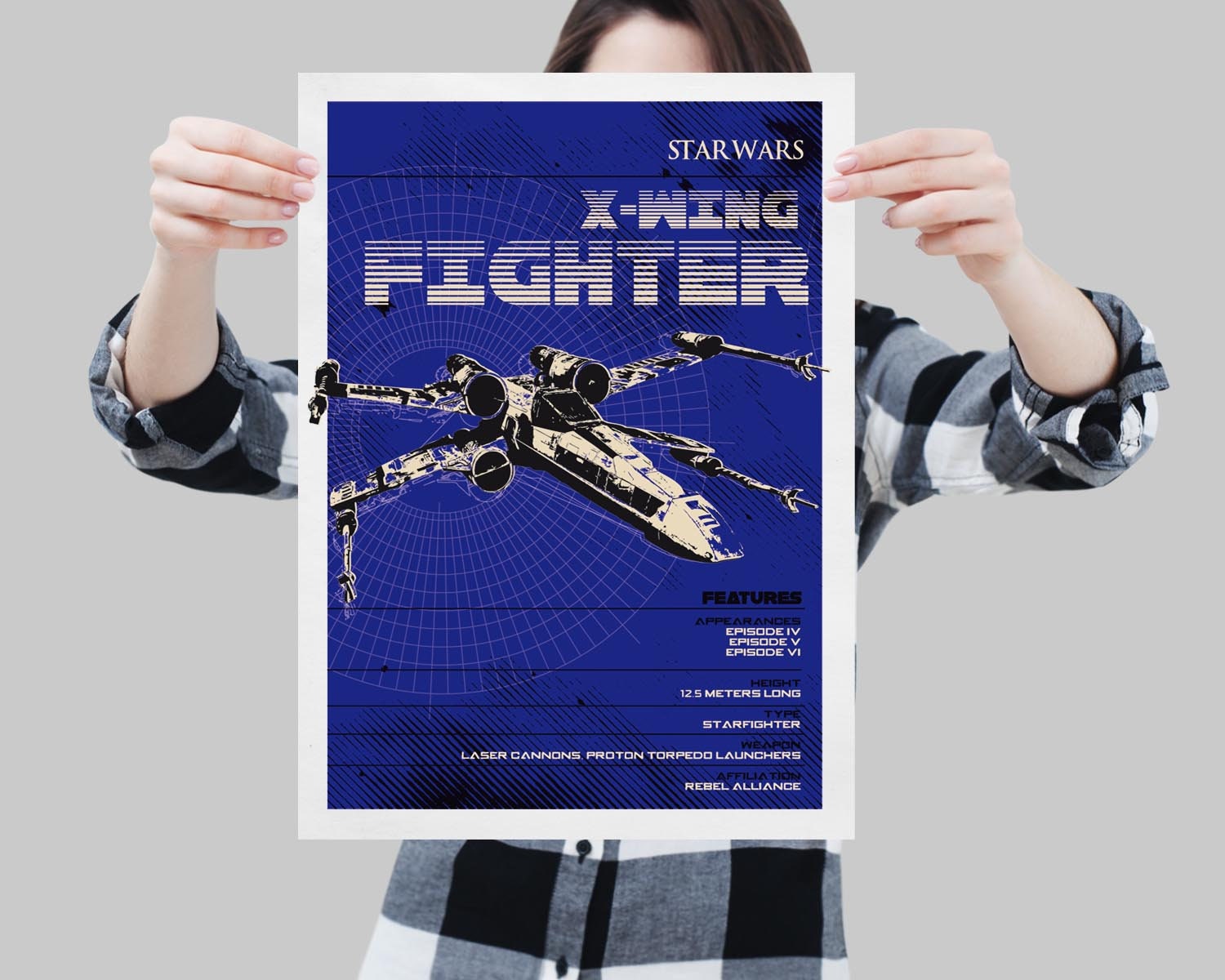 Star Wars X Wing fighter Poster Sci fi retro wall art print Etsy