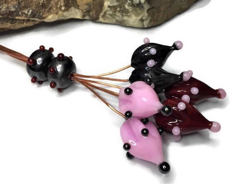 Opaque Black Hollow Lampwork Glass Bead Pairs