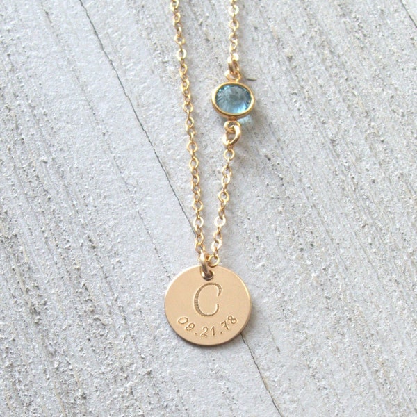 Monogram Birthstone Necklace, Personalized jewelry gift for new mom, Baby arrival gift, Custom name birthday necklace, Jewelry gift for mom