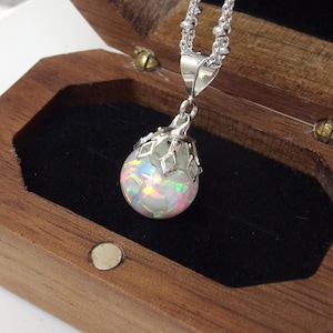 Opal Necklace, Floating Opal Necklace, silver genuine opal necklace, October birthstone, birthday gift for her, Opal Snow globe necklace,