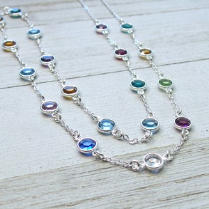 Long birthstone necklace, Grandma necklace with birthstones, Christmas Gift for Grandma, Custom Grandma gift,Family necklace Kids birthstone