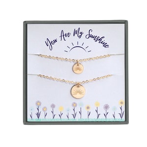 You are my sunshine matching necklace, Mother daughter jewelry, Gold sunshine necklace, Dainty sun necklace, Meaningful gift for daughter