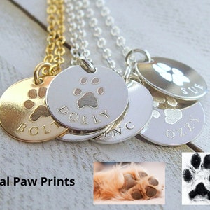 Real pawprint necklace, Christmas gift for dog mom, Engraved paw and name, Personalized paw print, Dog cat paw charm, Custom paw print gift
