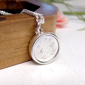 Sterling Silver Personalized Monogram Necklace: Engraved Initial Pendant