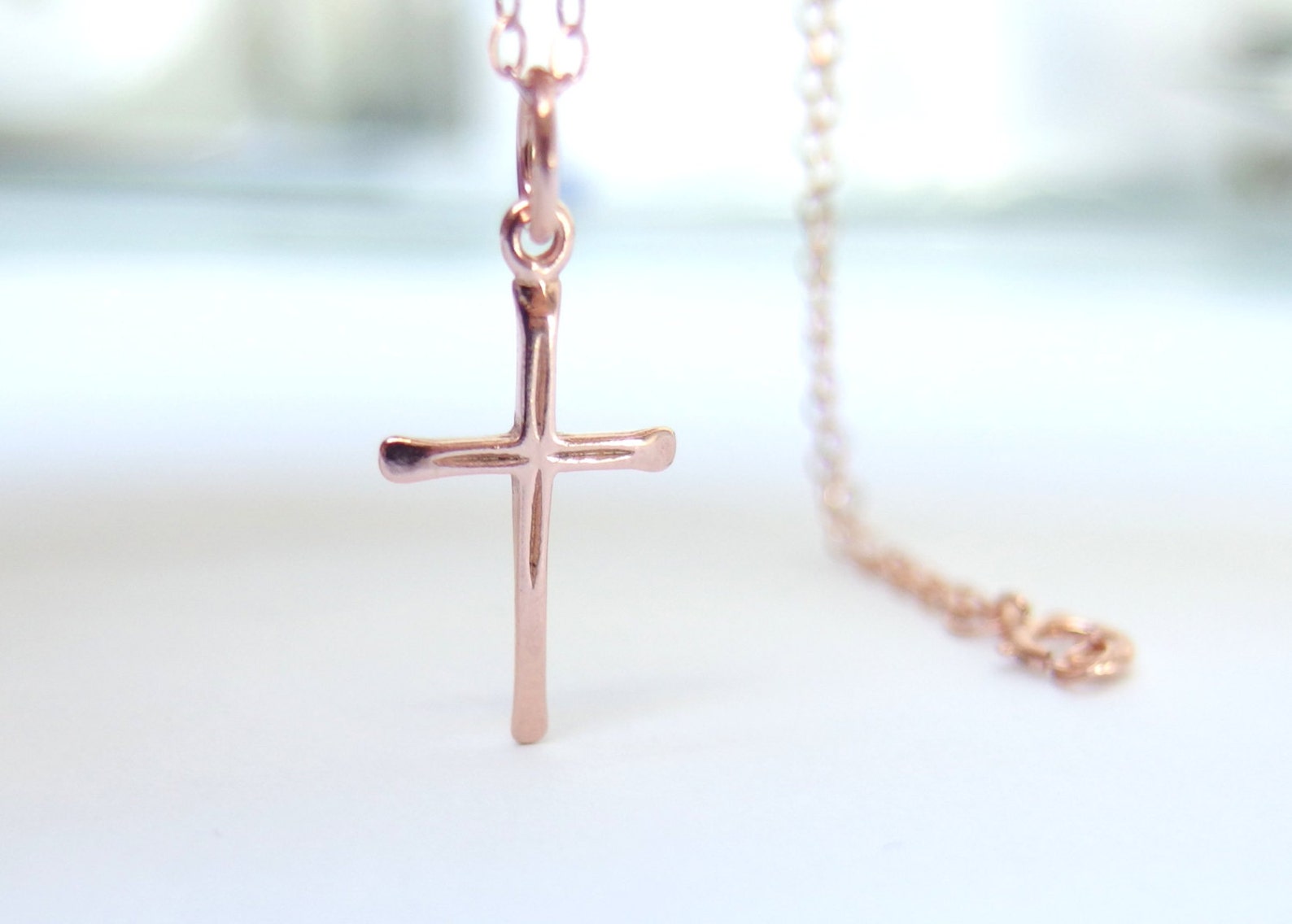 Rose Gold Cross Necklace Cross Charm Rose Gold Cross Pendant Etsy