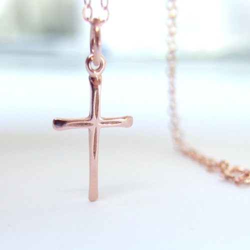 Rose Gold Cross Necklace Cross Charm 