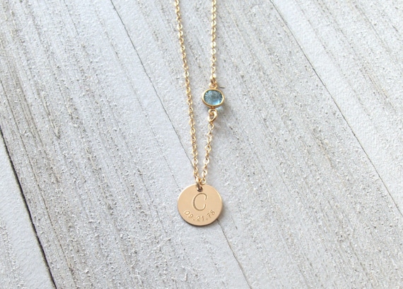 Monogram Birthstone Necklace, Personalized jewelry gift for new mom, Baby arrival gift, Custom name birthday necklace, Jewelry gift for mom