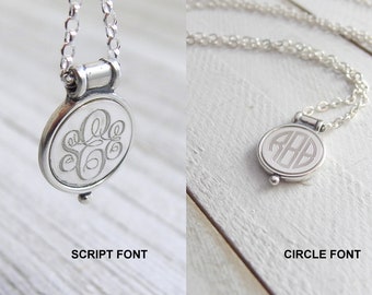 Signet necklace, Custom monogram necklace, Engraved letter necklace for her, Silver monogram jewelry pendant, Graduation gift for girls
