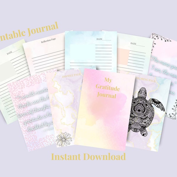 Journal, Printable, Download, Instant download, Watercolor Journal, 30 Day Journal, Daily Journal