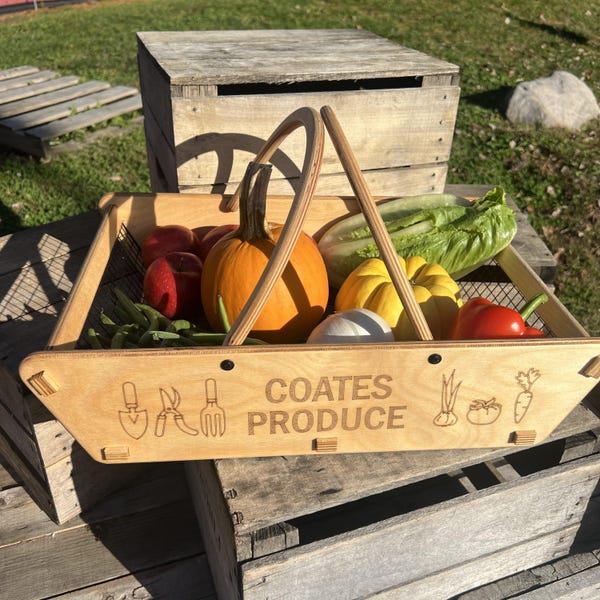 Cesta de cosecha personalizada, 2 tamaños, cesta de jardín, jardinero, regalo de jardín para papá, huerto, regalo del Día del Padre