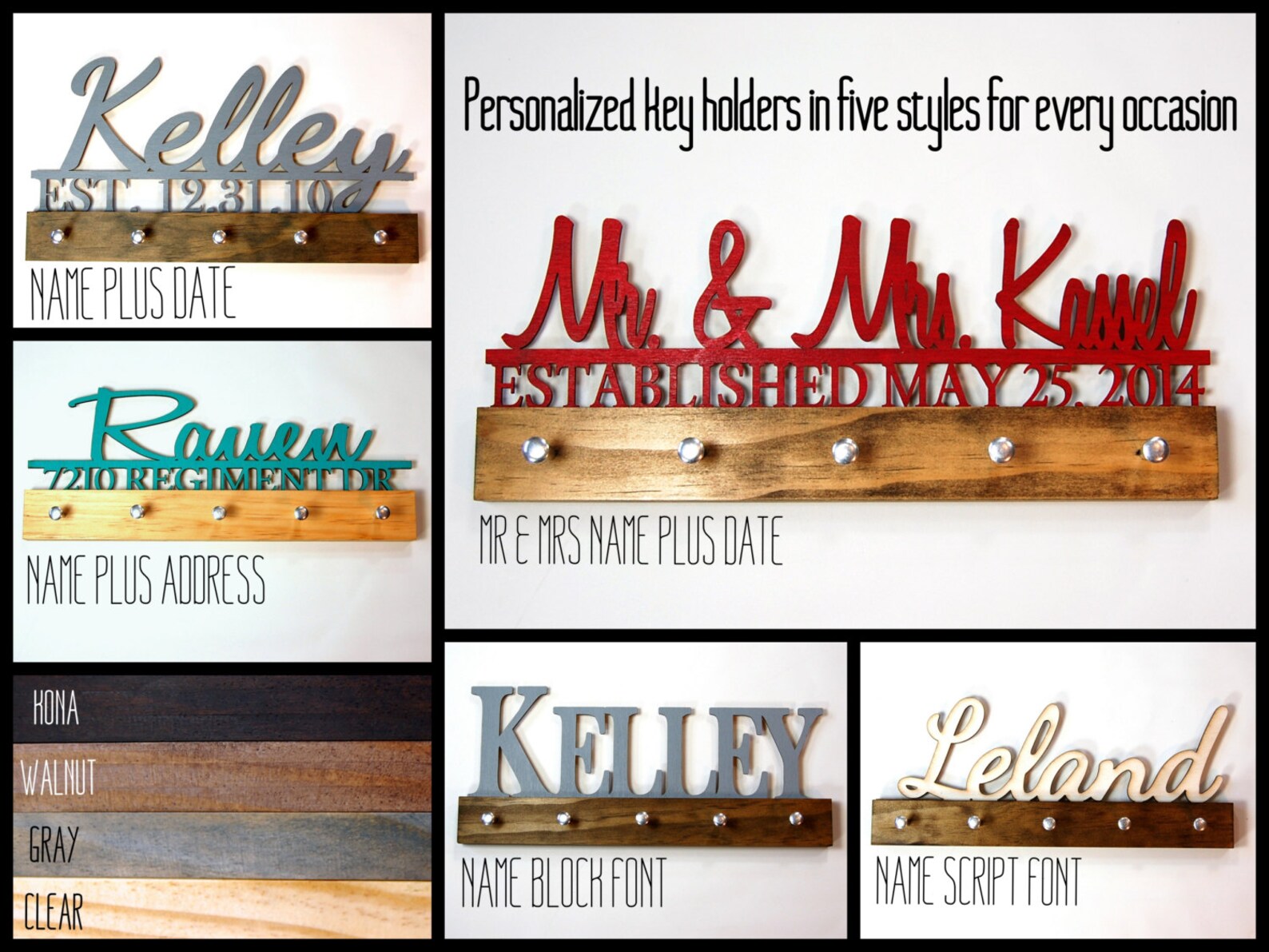 Personalized Name Key Holder Modern Script Font Etsy