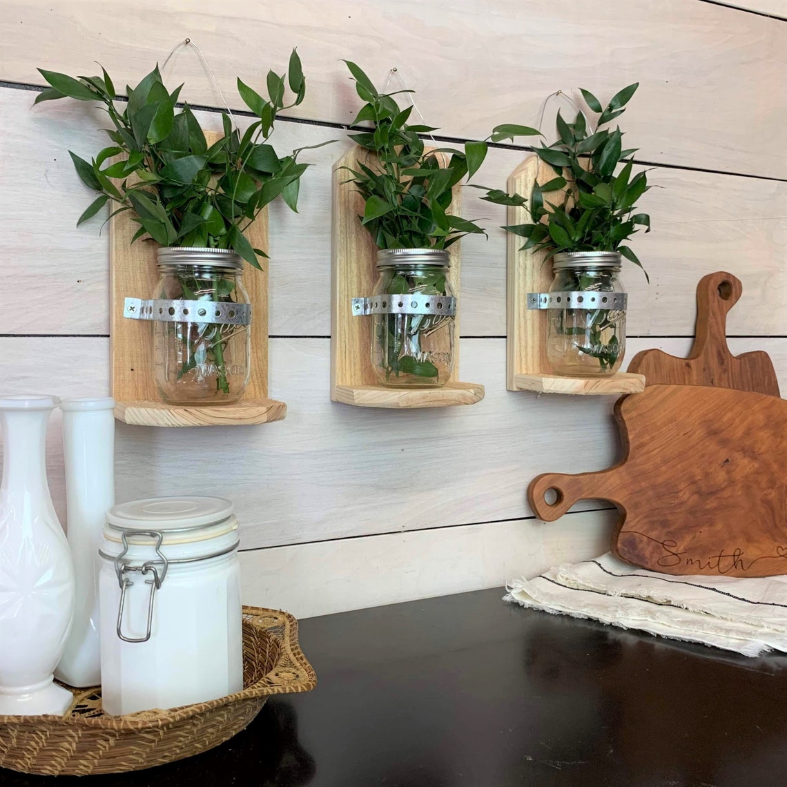 Mason Jar Wall Vase Set of 3 Etsy