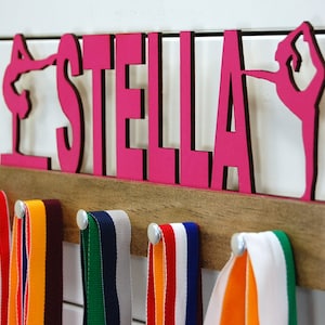 Personalized Gymnastics Medal Holder Display-  12 or 20 inch - Gift for Gymnast - Girl Athlete Gift - Tween Gift for Girls - Girl Room Decor