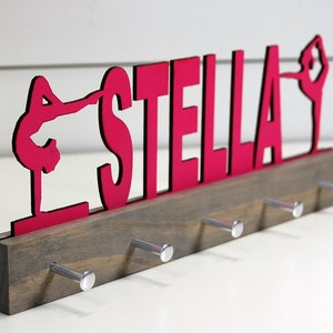 Personalized Gymnastics Medal Holder Display- 12 or 20 inch - Gift for Gymnast - Girl Athlete Gift - Tween Gift for Girls - Girl Room Decor image 2