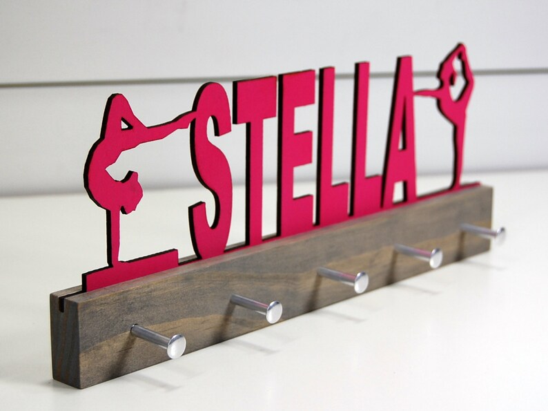 Personalized Gymnastics Medal Holder Display- 12 or 20 inch - Gift for Gymnast - Girl Athlete Gift - Tween Gift for Girls - Girl Room Decor image 2