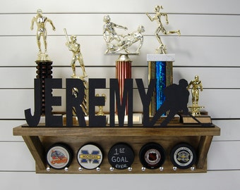 Personalized Hockey Puck Holder & Trophy Shelf