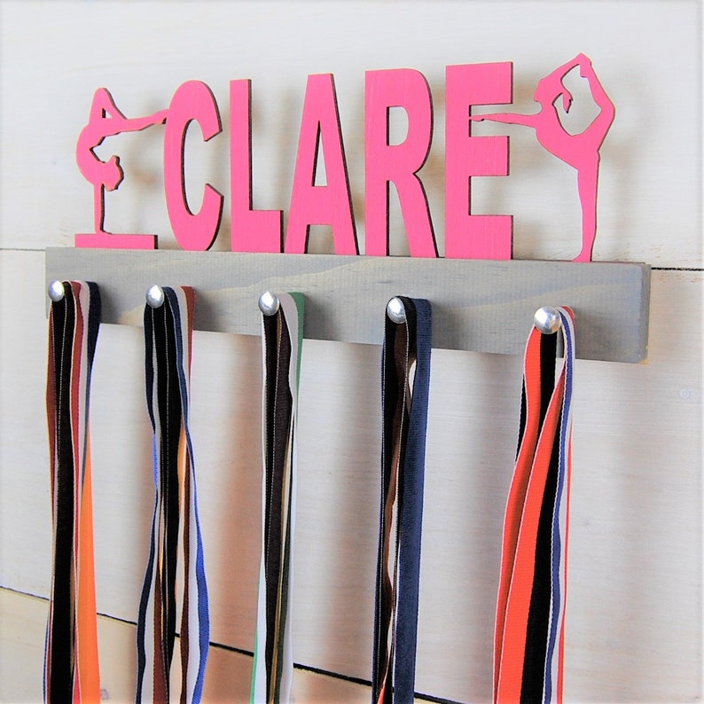 Personalized Gymnastics Medal Holder Display- 12 or 20 inch - Gift for Gymnast - Girl Athlete Gift - Tween Gift for Girls - Girl Room Decor image 3