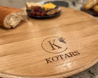 Wine Barrel Round Lazy Susan, Personalized Engraved Reclaimed Charcuterie Cheese Board, Handcrafted from Wine Barrel, Hostess Gift