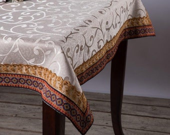 Elegant New Full Size Table Cloth Fine Materials Handmade Unique-Original Design by Artist Yafa Segev 100% Quality & Machine Washable. OOAK