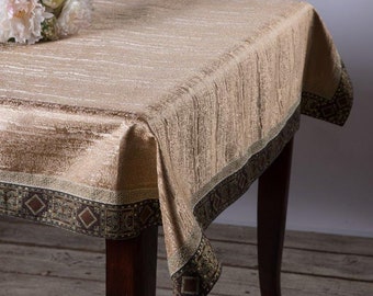 Elegant New Full Size Table Cloth Fine Materials Handmade Unique-Original Design by Artist Yafa Segev 100% Quality & Machine Washable. OOAK