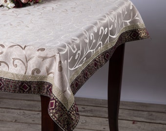 Elegant New Full Size Table Cloth Fine Materials Handmade Unique-Original Design by Artist Yafa Segev 100% Quality & Machine Washable. OOAK