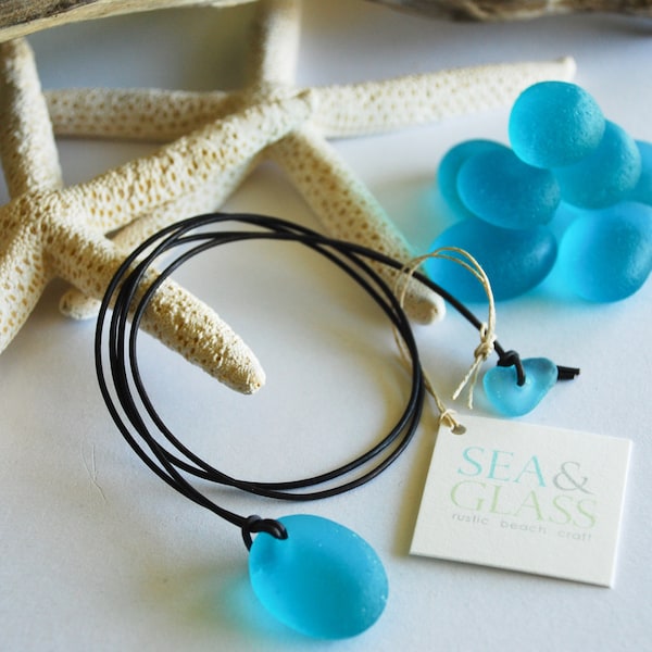 Turquoise Tumbled Sea Glass Pendant Necklace - Made-to-Order, Free US Shipping