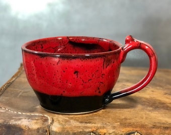 Hand Thrown Stoneware Cappuccino Pottery Mug Saigon Red Cappi Style Soup