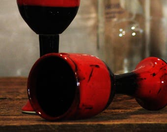 Saigon Red Stoneware Wine Goblets Pottery Handthrown Black