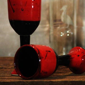 Saigon Red Stoneware Wine Goblets Pottery Handthrown Black