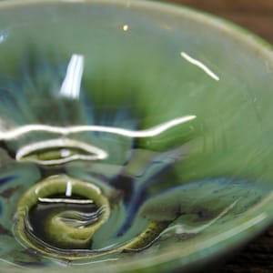 Small Bowl Hand Thrown Stoneware Rainbow Trout Green Turquoise